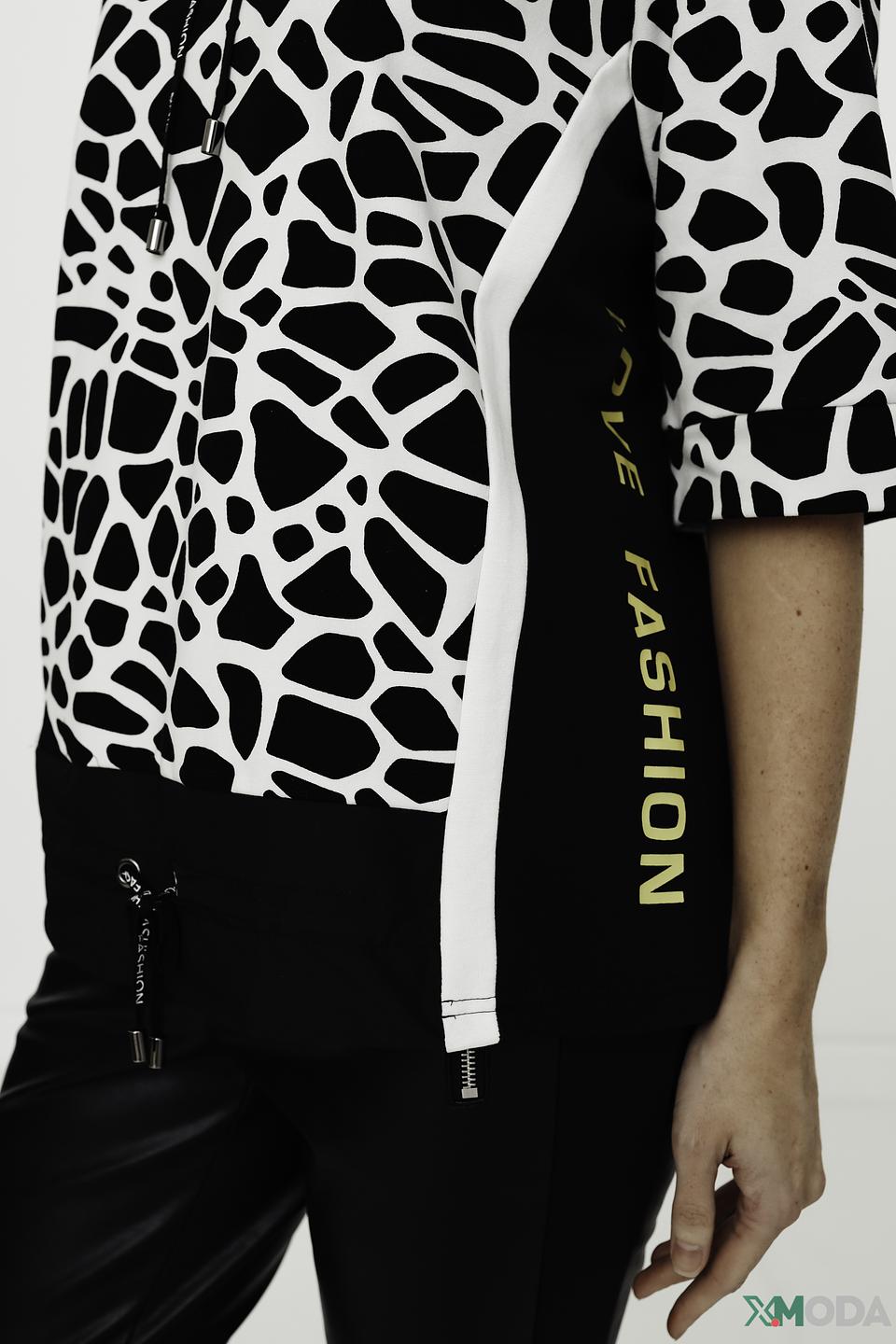 Блуза Tuzzi с принтом и капюшоном чёрно-белая