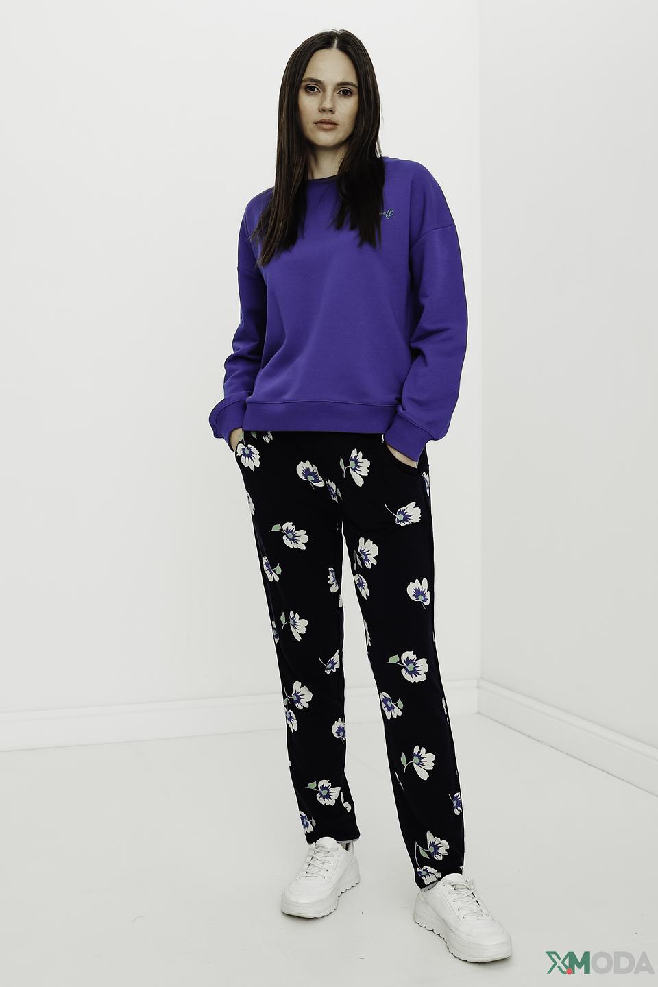 Пуловер Oui синий с вышивкой