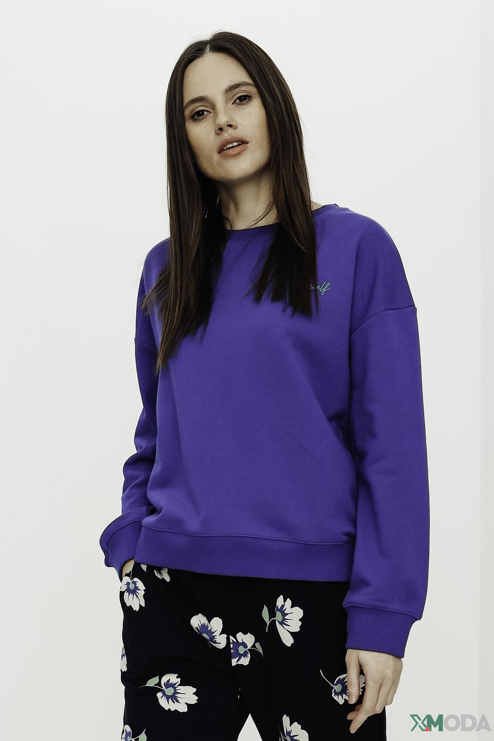 Пуловер Oui синий с вышивкой