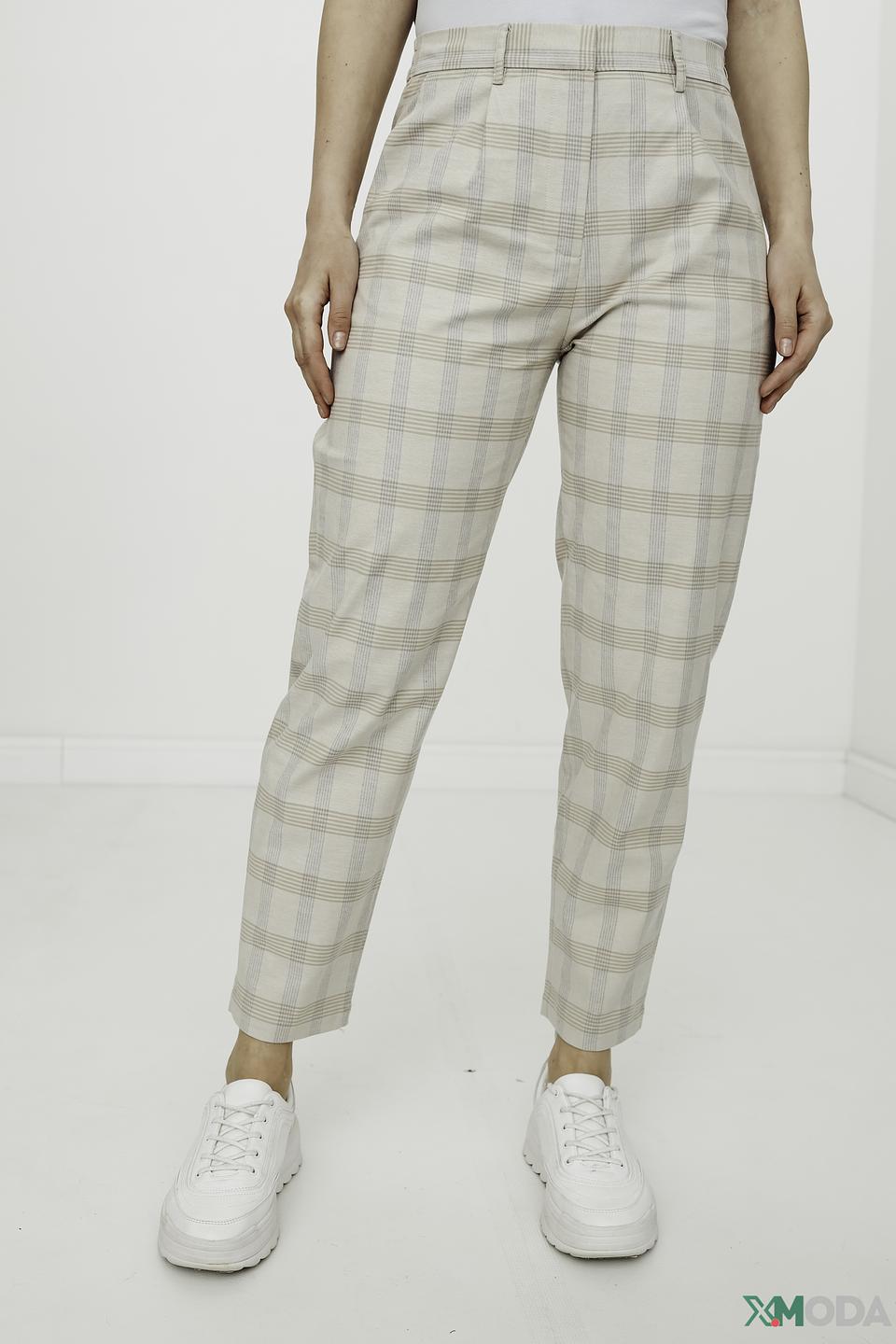 Брюки UNQ в клетку бежевые