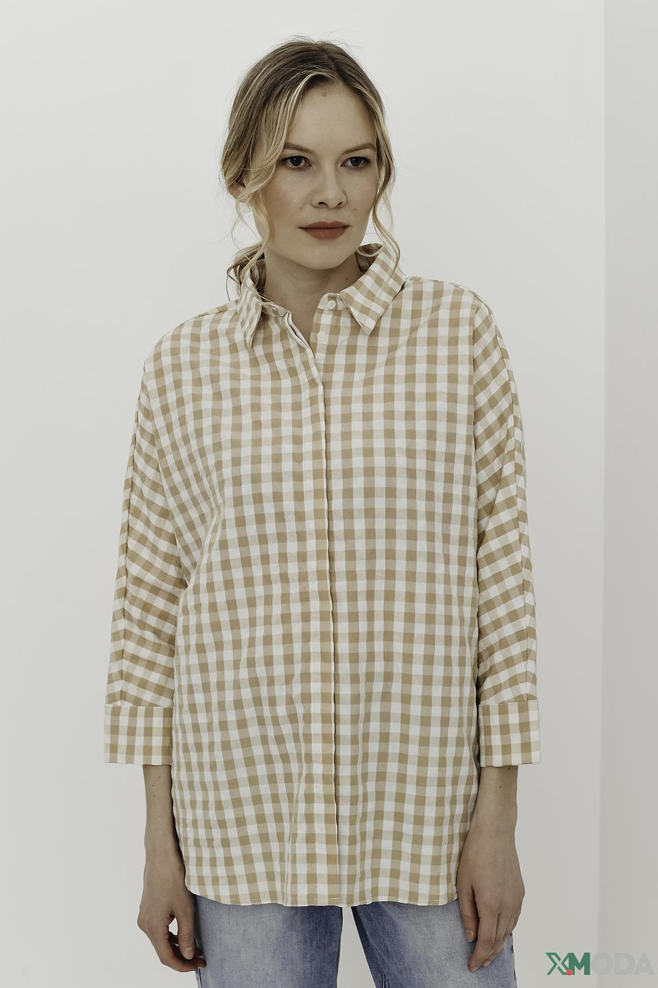 Рубашка Oui в клетку бежевая