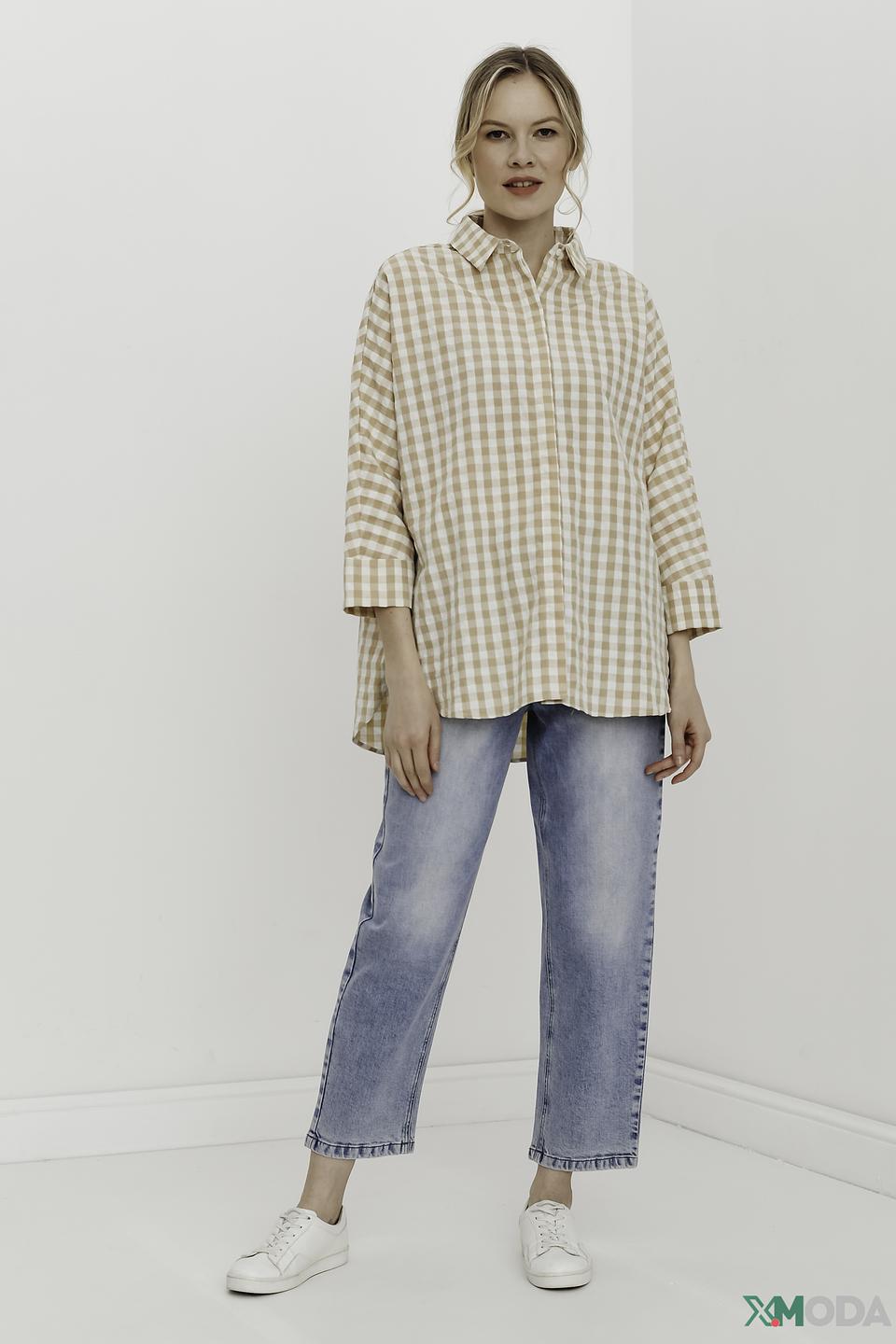 Рубашка Oui в клетку бежевая