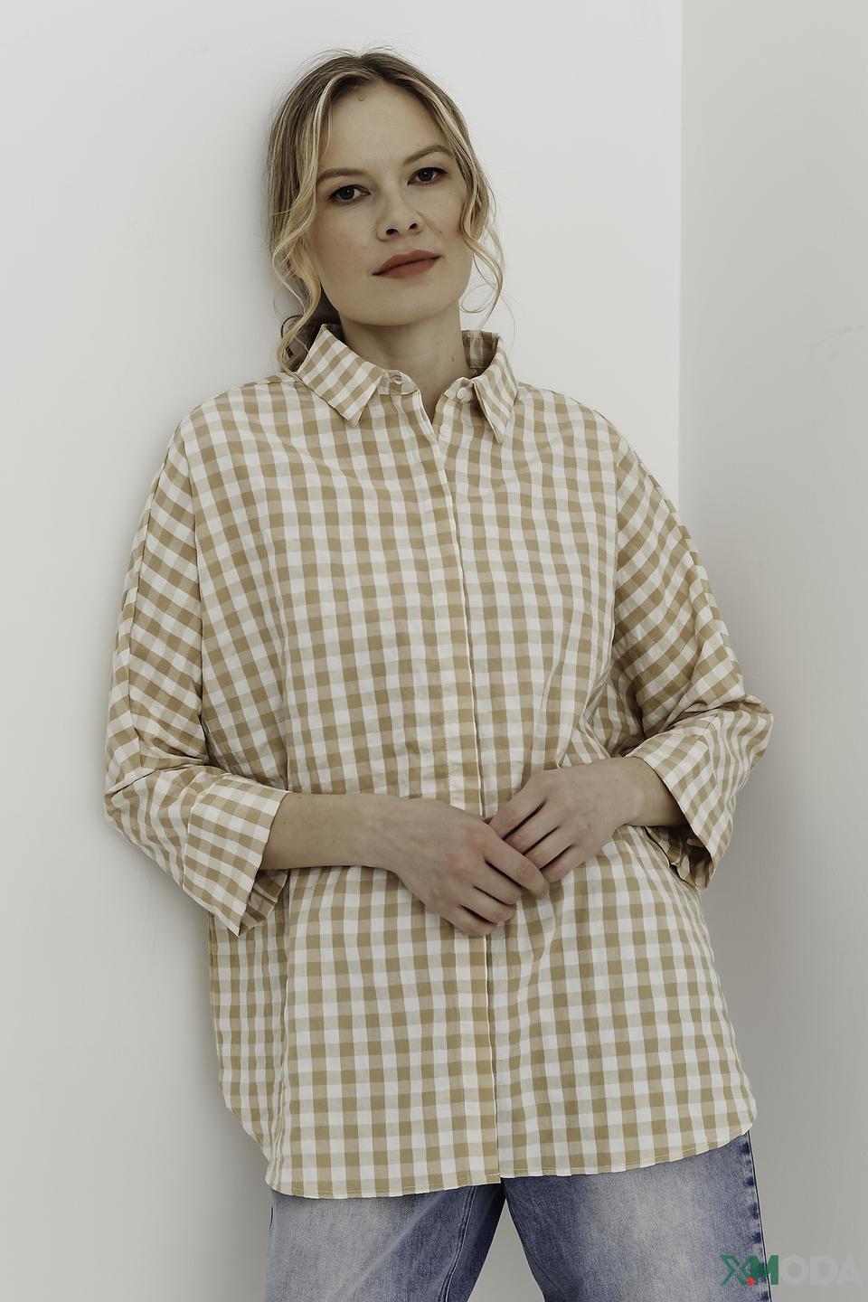 Рубашка Oui в клетку бежевая