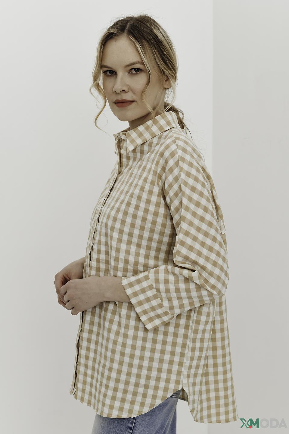 Рубашка Oui в клетку бежевая