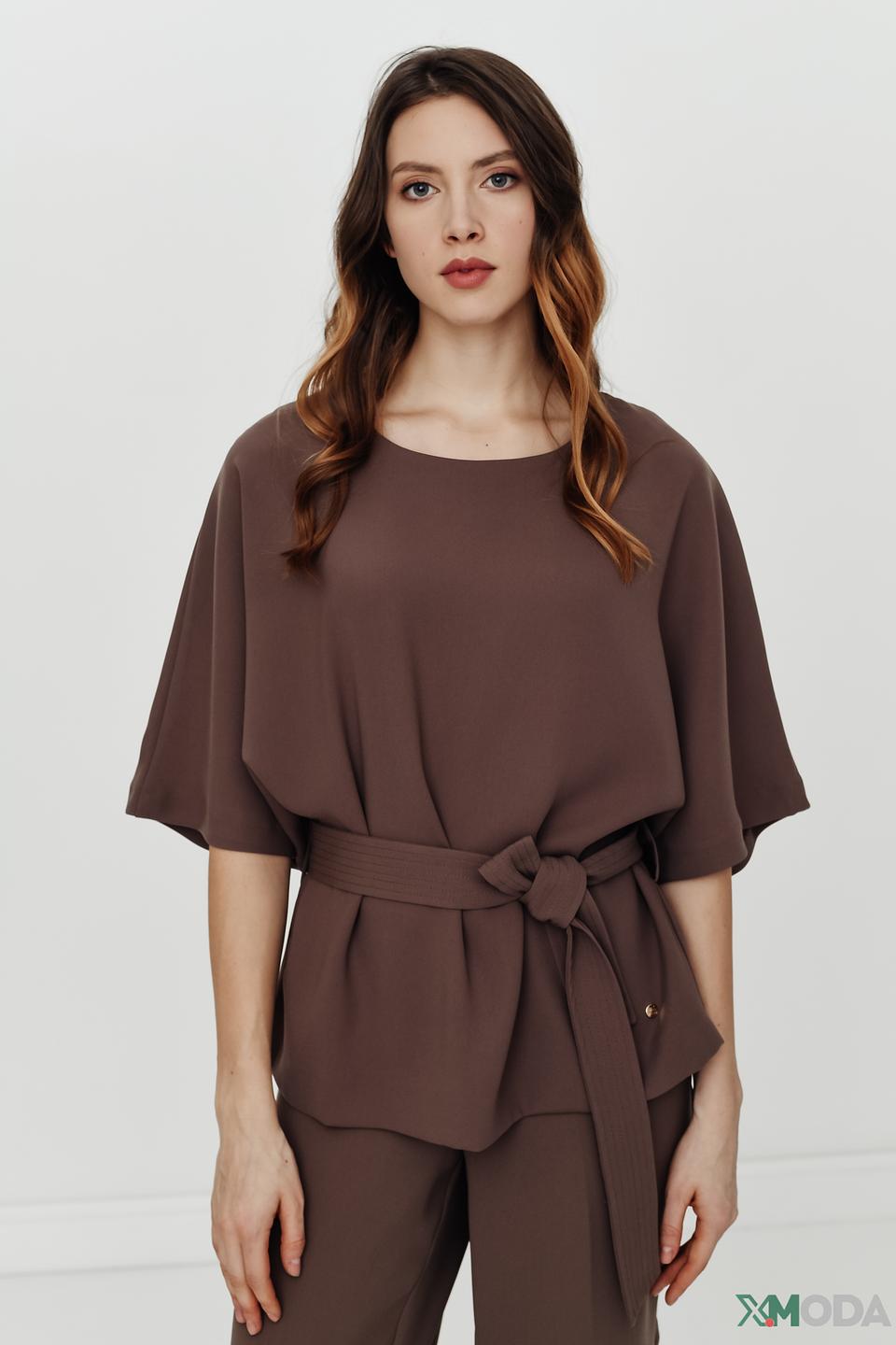Блуза Mos Mosh с поясом коричневая