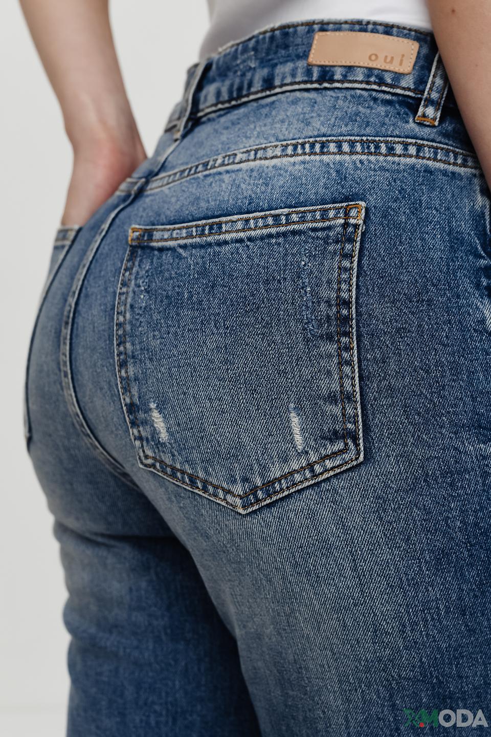 Джинсы Oui с потертостями голубые
