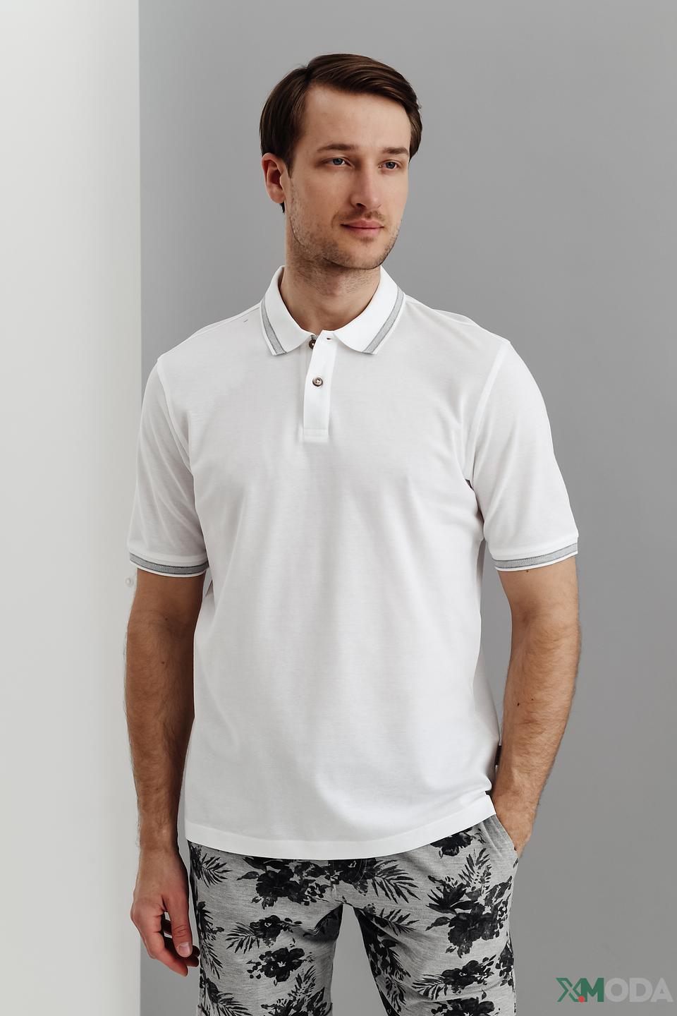 Поло Bugatti белый с серым