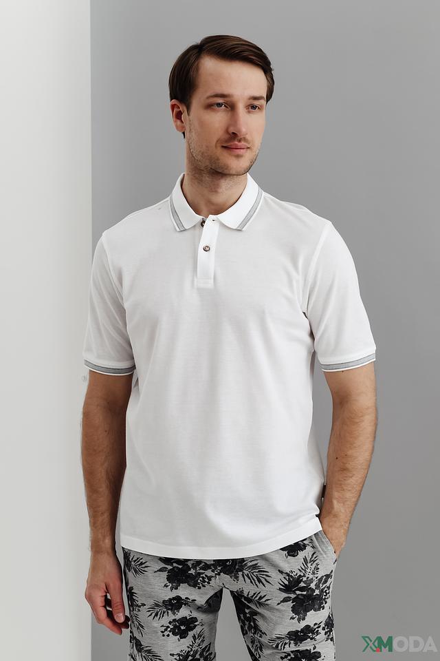 Поло Bugatti белый с серым