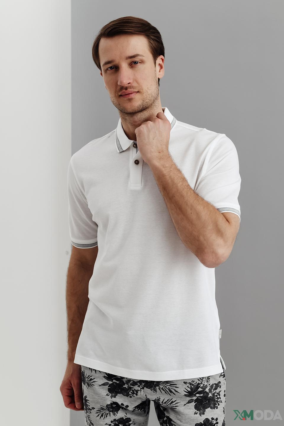 Поло Bugatti белый с серым