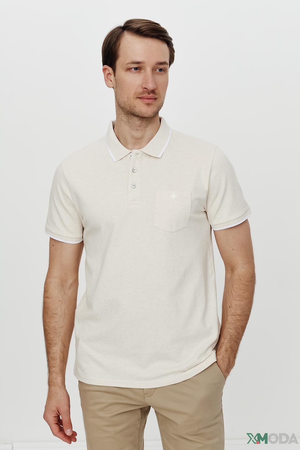 Поло Haze and Finn бежевое с кантом