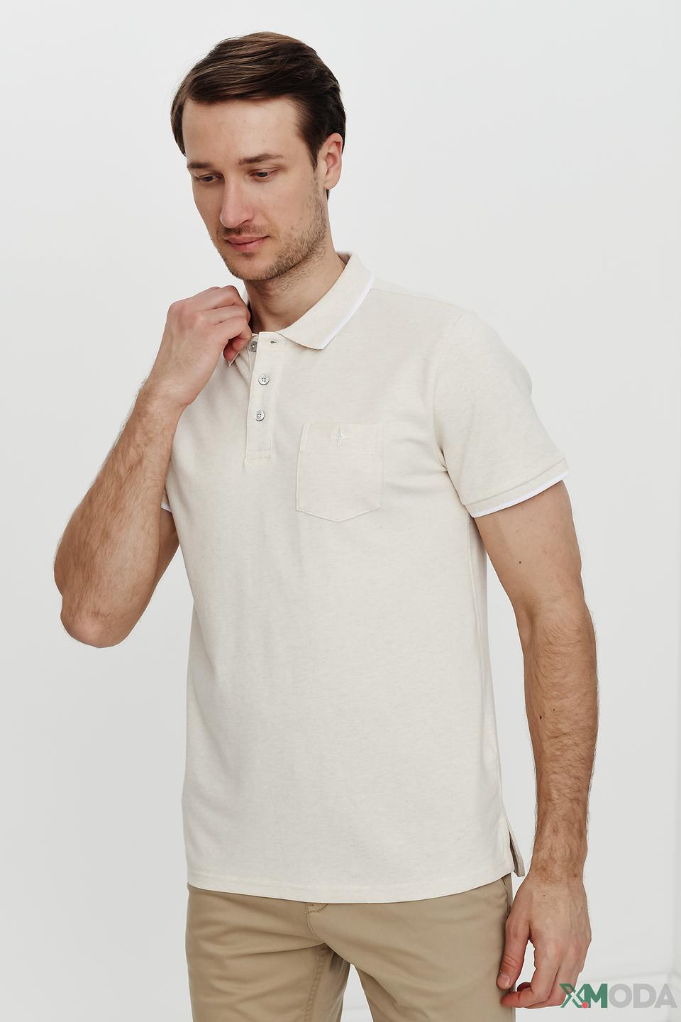 Поло Haze and Finn бежевое с кантом