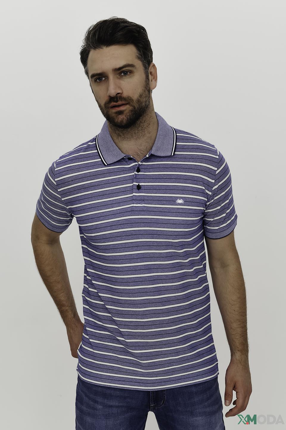 Поло Granchio в полоску синий
