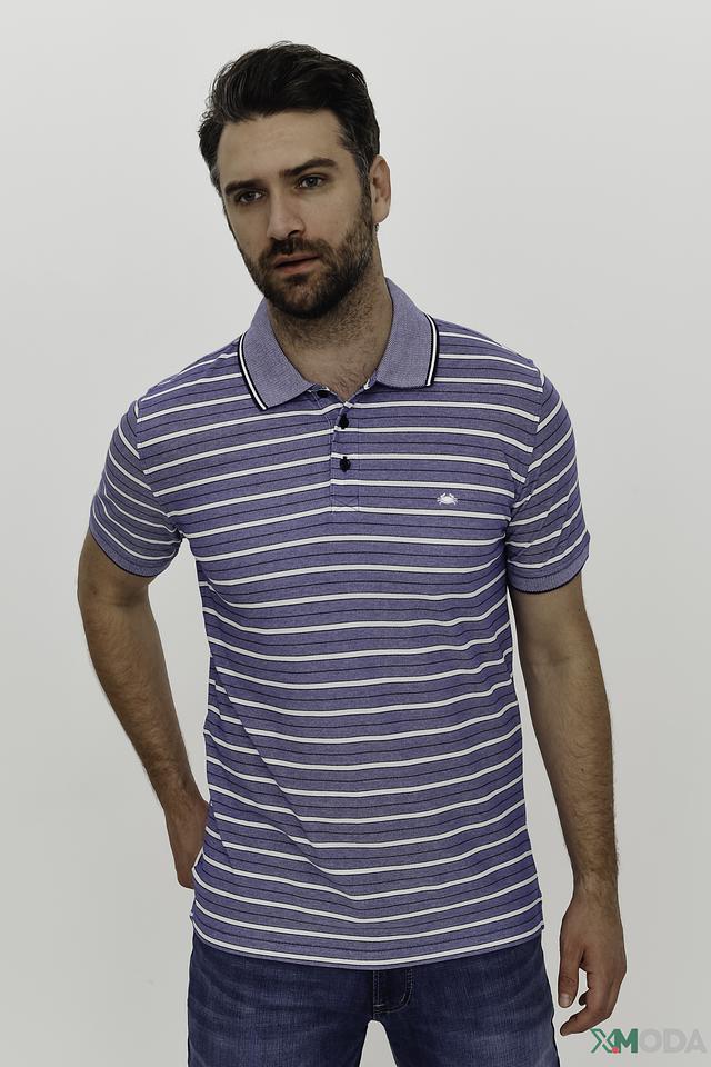 Поло Granchio в полоску синий