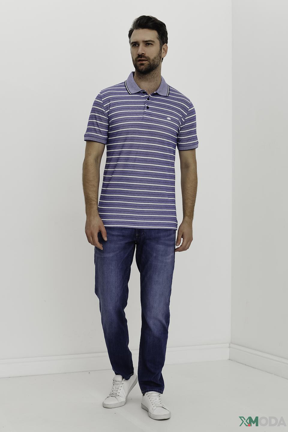 Поло Granchio в полоску синий