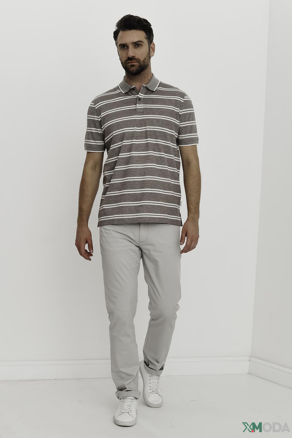 Поло Bugatti в полоску серый