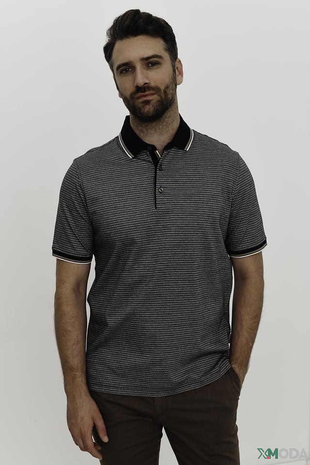 Поло Bugatti в мелкий принт серый