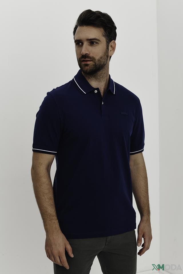 Поло Bugatti синее с белой отделкой