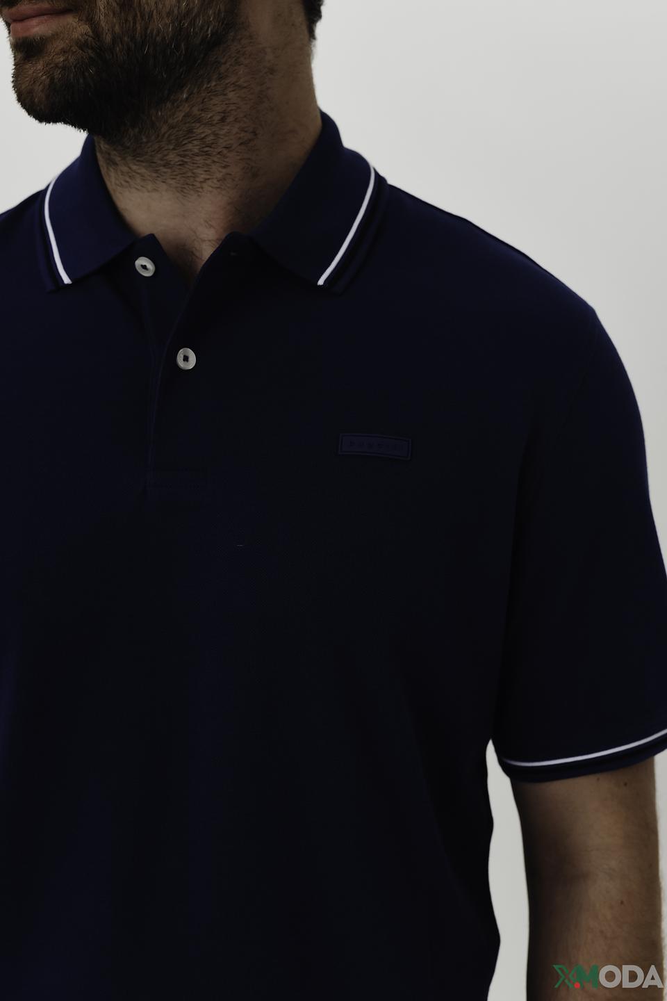 Поло Bugatti синее с белой отделкой