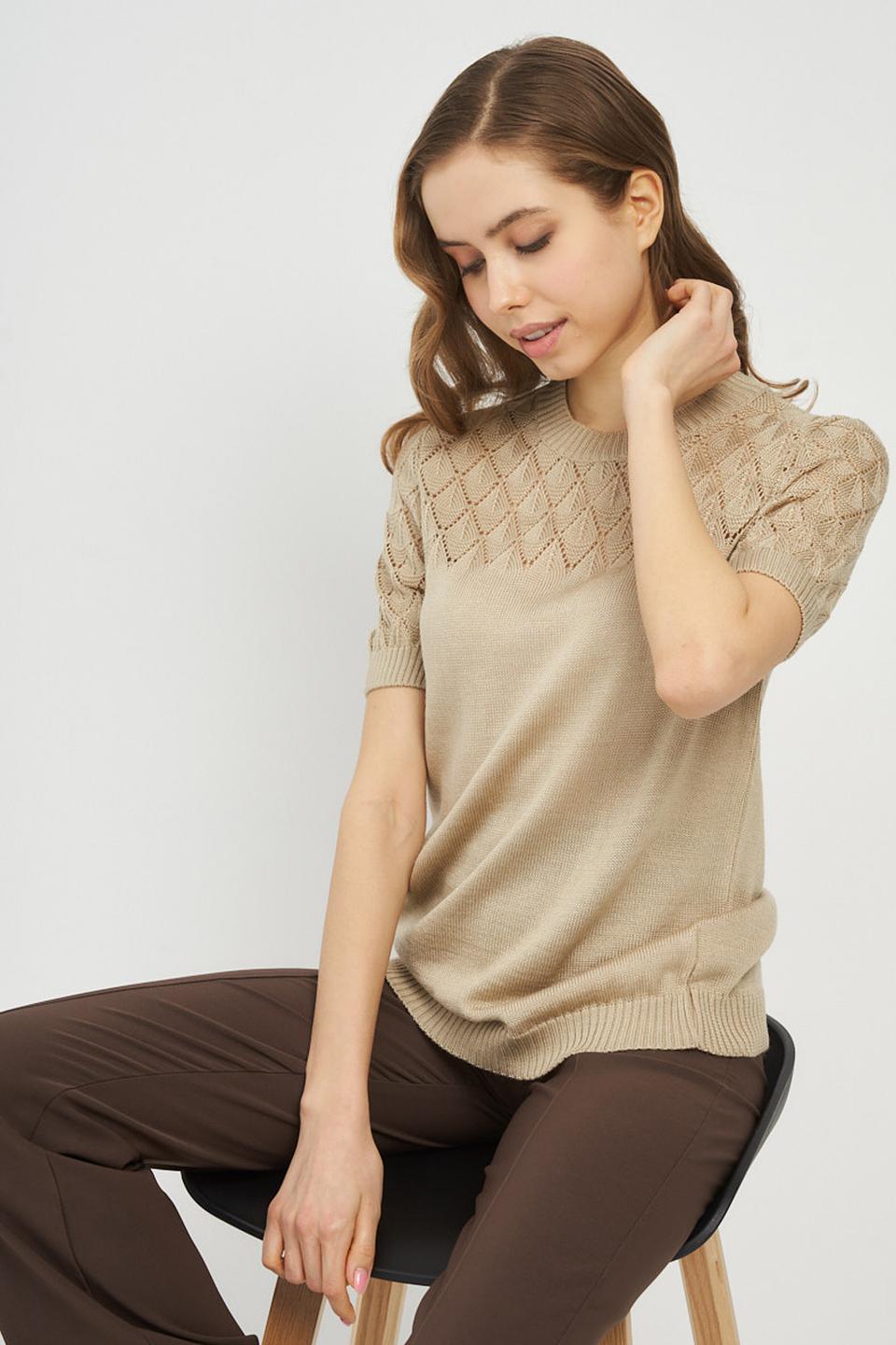 Джемпер VAY с ажурными рукавами бежевый