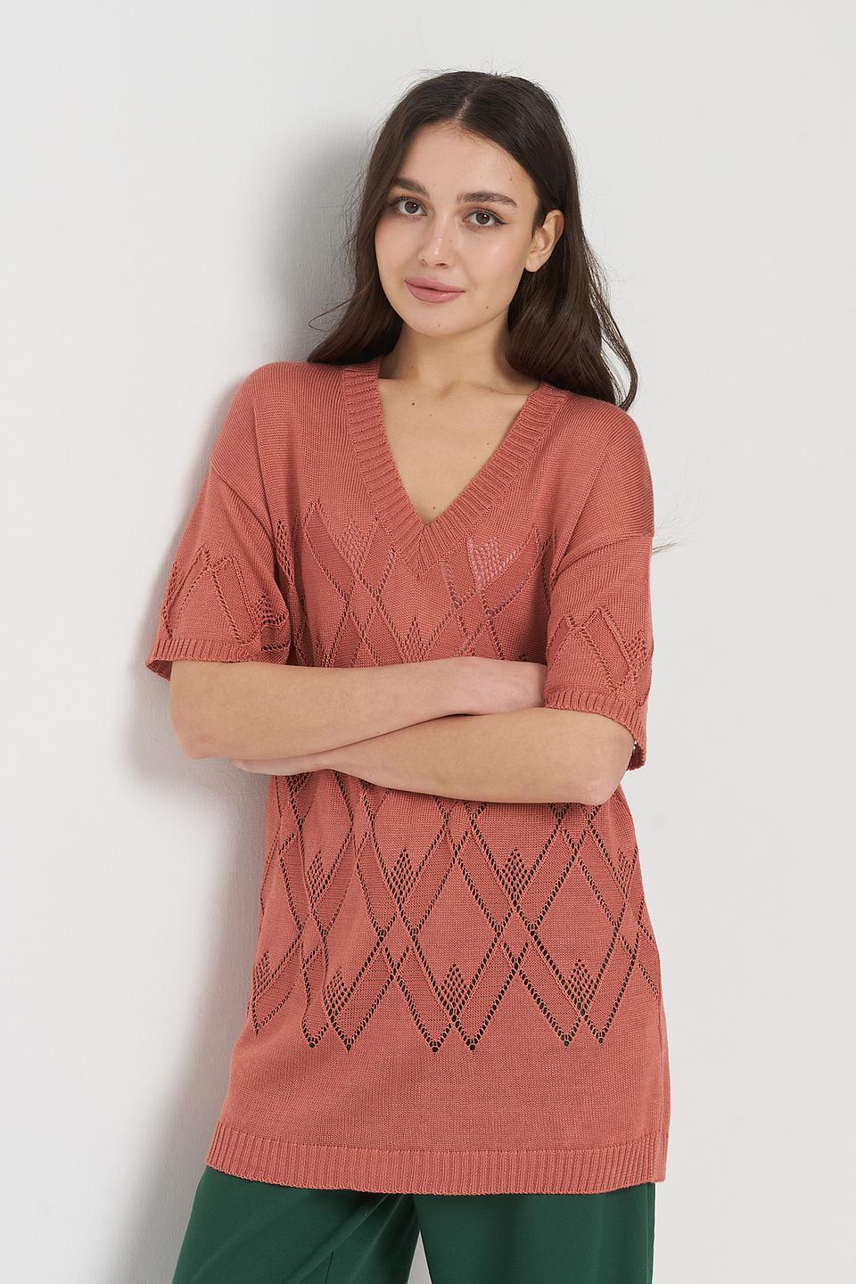 Джемпер VAY с ромбами розовый