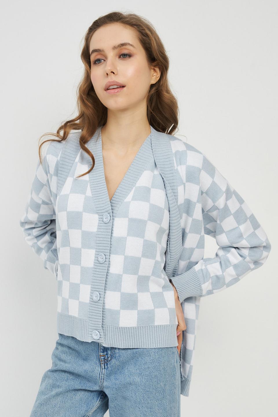 Жилет VAY в клетку голубой