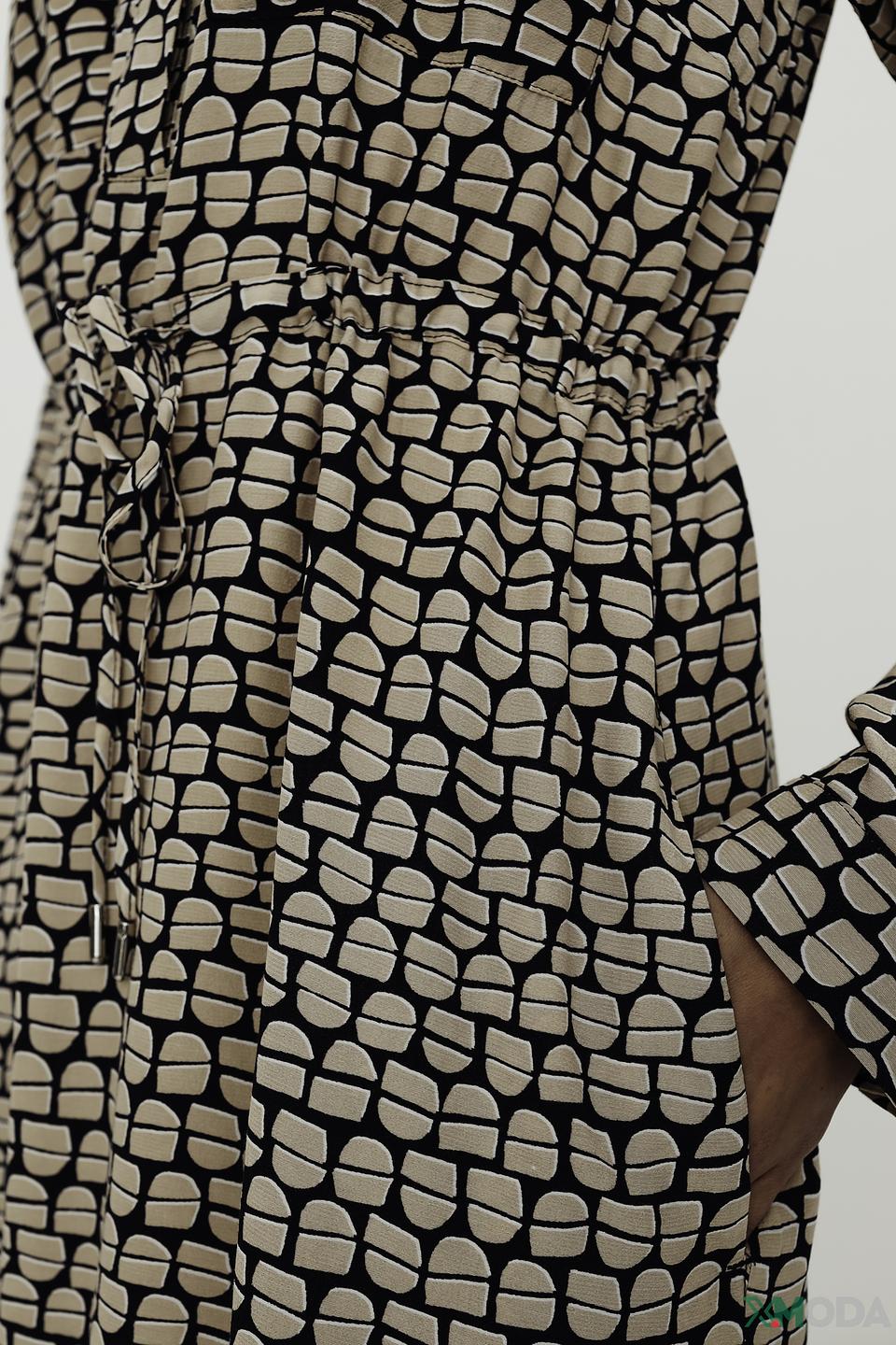 Платье Comma в чёрно-бежевый принт