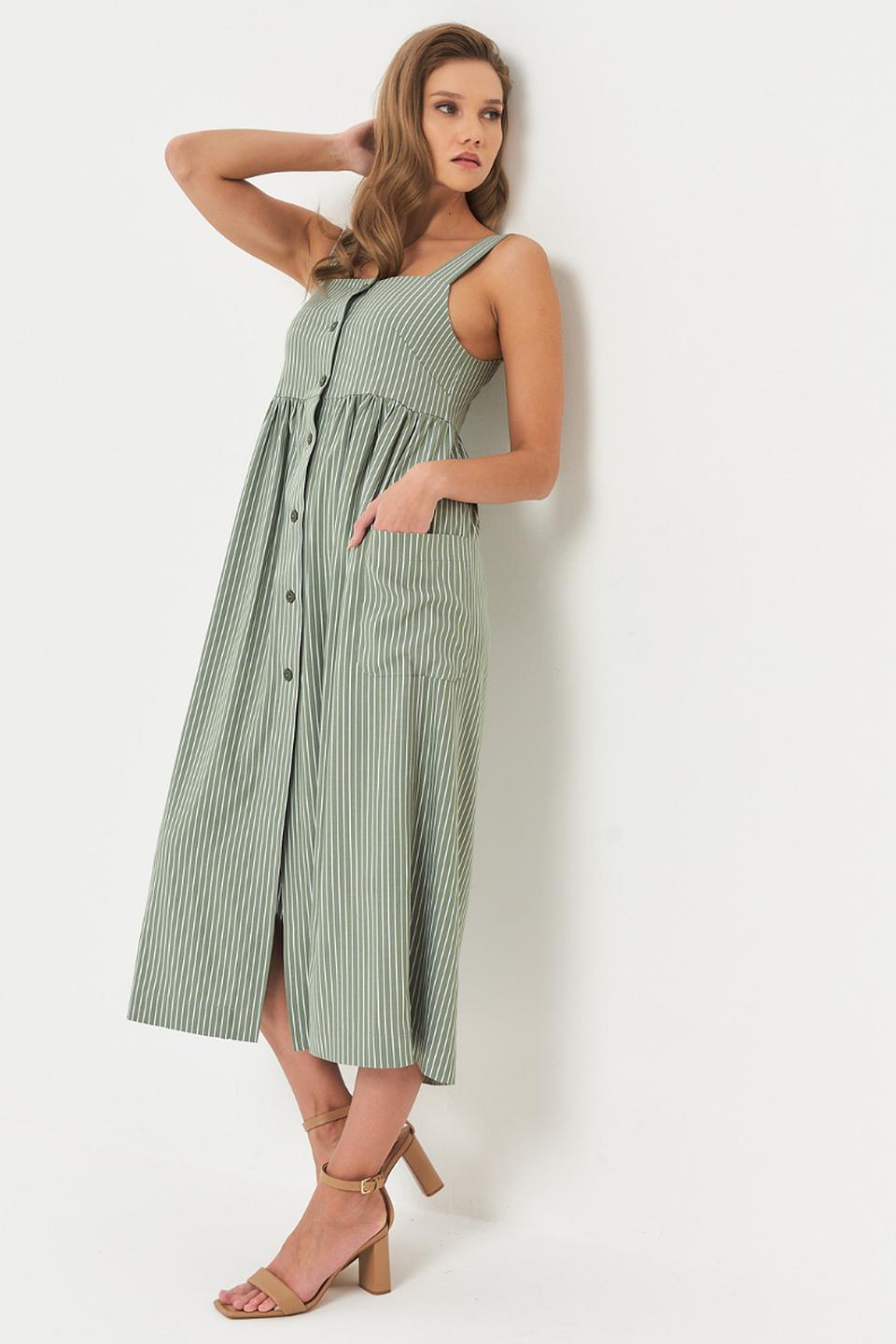 Платье BE YOU в полоску зеленое