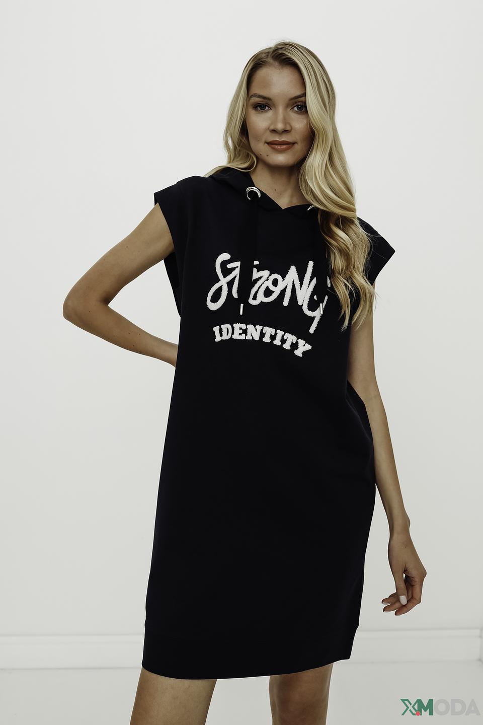 Платье Comma с надписью Strong Identity чёрное