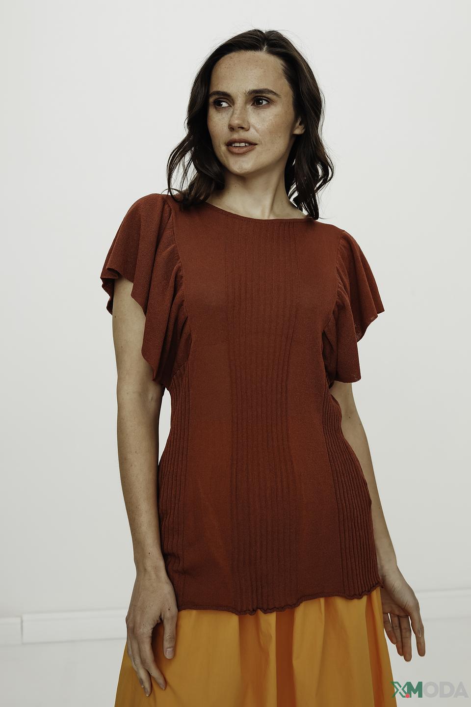 Джемпер Manila Grace терракотовый с воланами