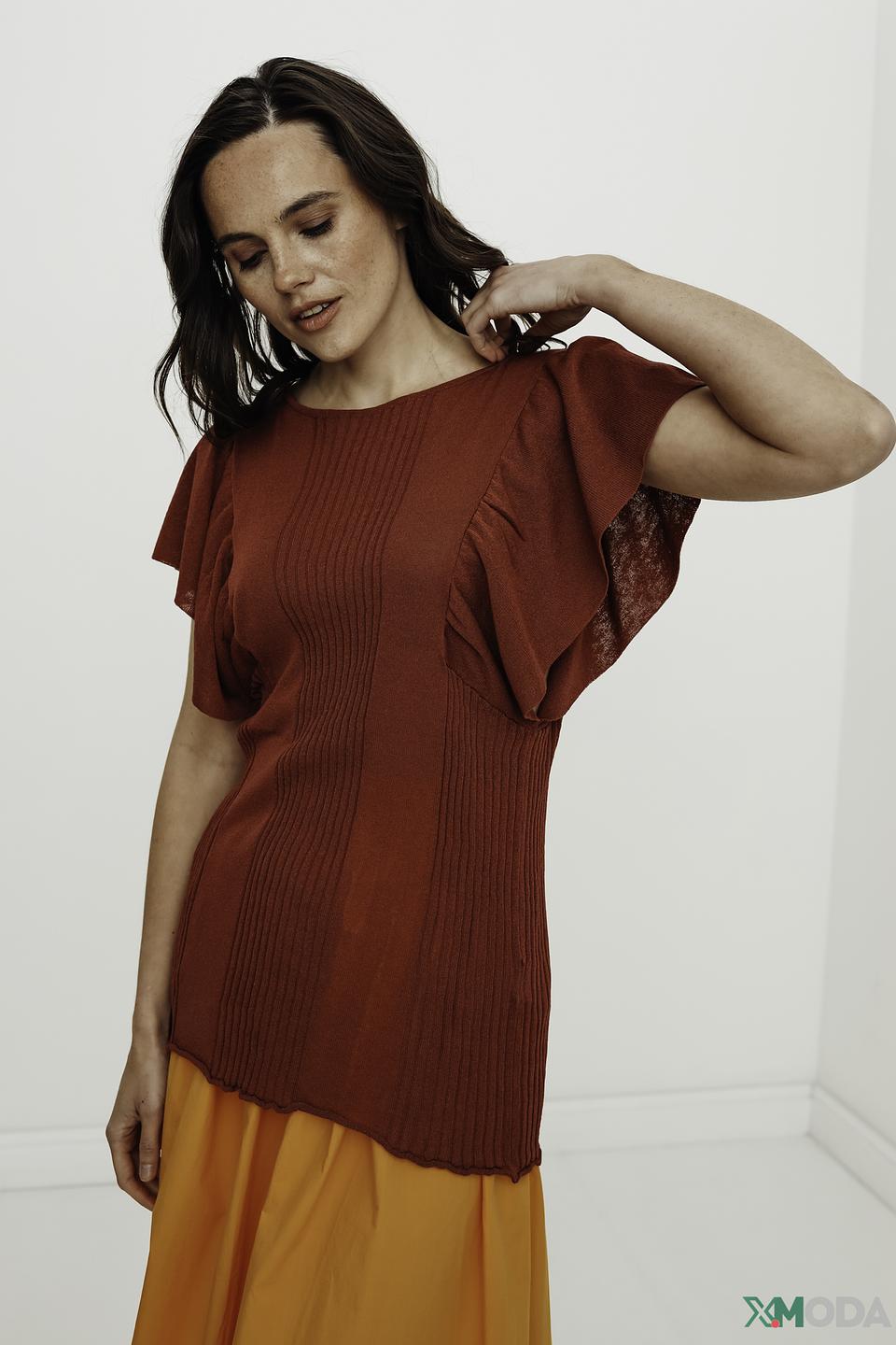 Джемпер Manila Grace терракотовый с воланами