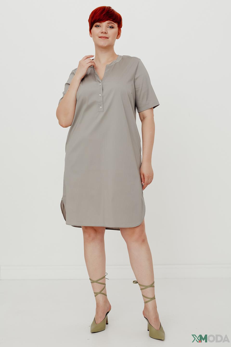 Платье Frapp серое с V-образным вырезом