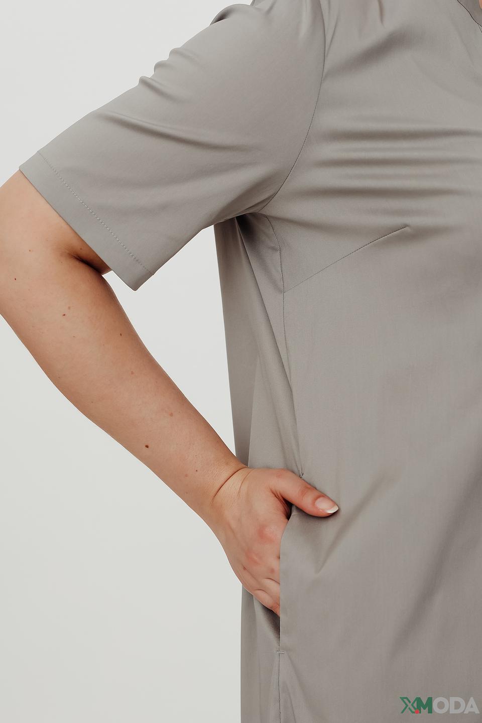 Платье Frapp серое с V-образным вырезом