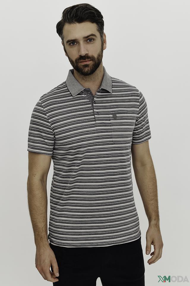 Поло Basefield в полоску серый