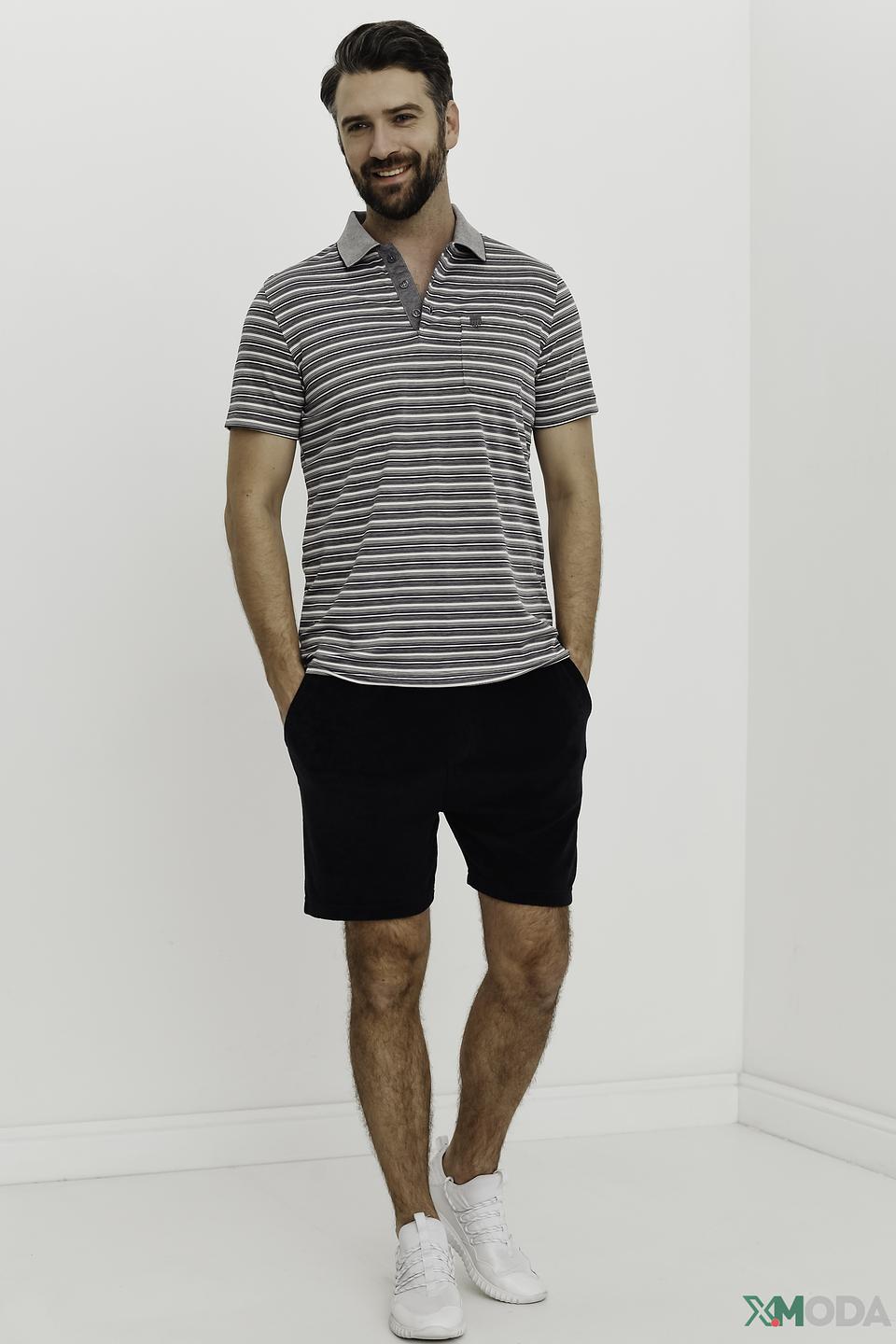 Поло Basefield в полоску серый