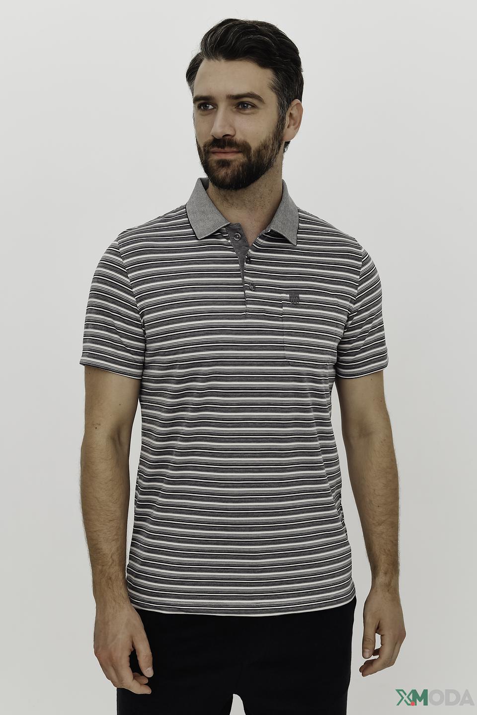 Поло Basefield в полоску серый