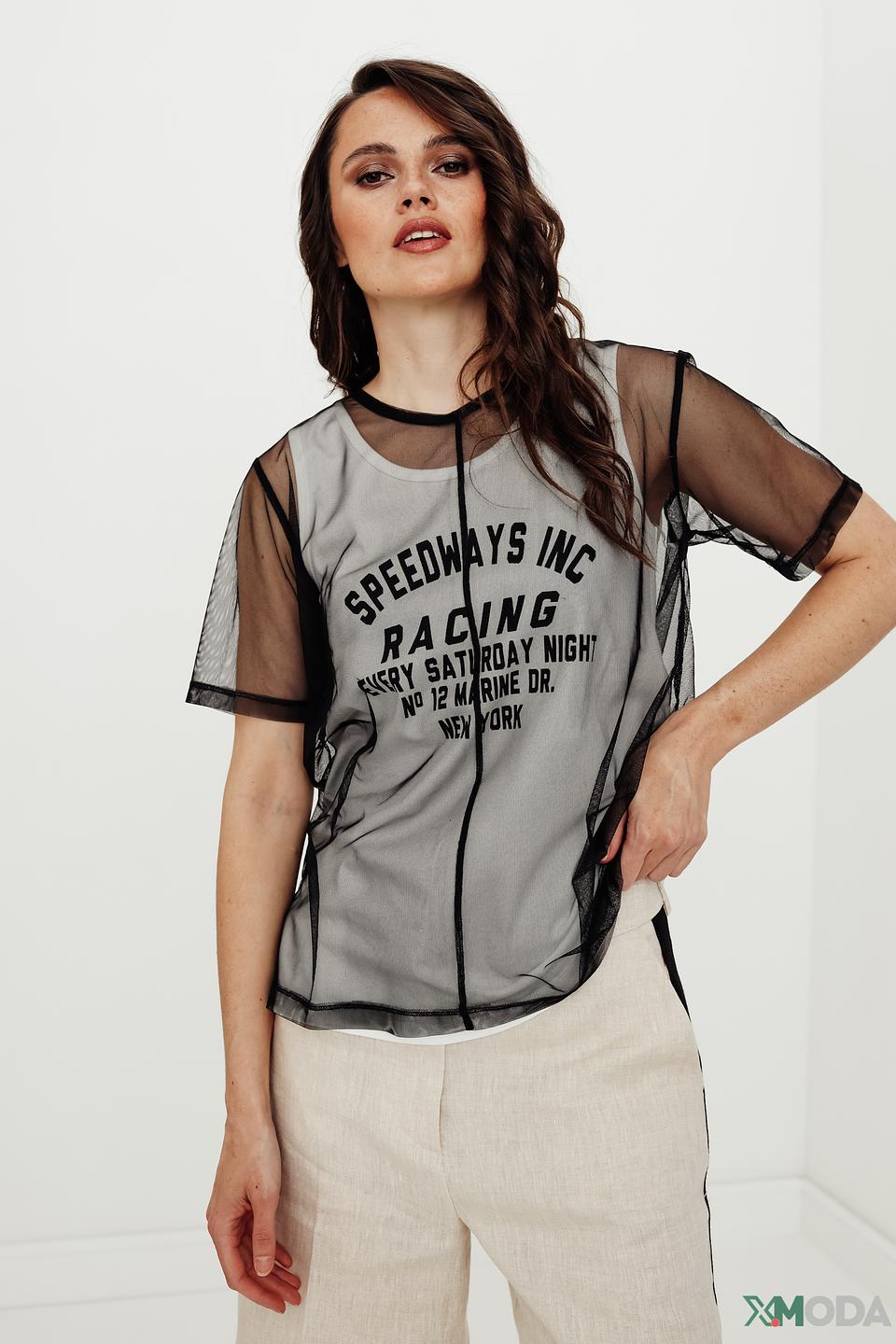 Блуза Marc Aurel с принтом Racing серая