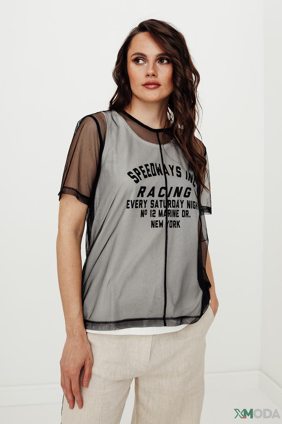 Блуза Marc Aurel с принтом Racing серая