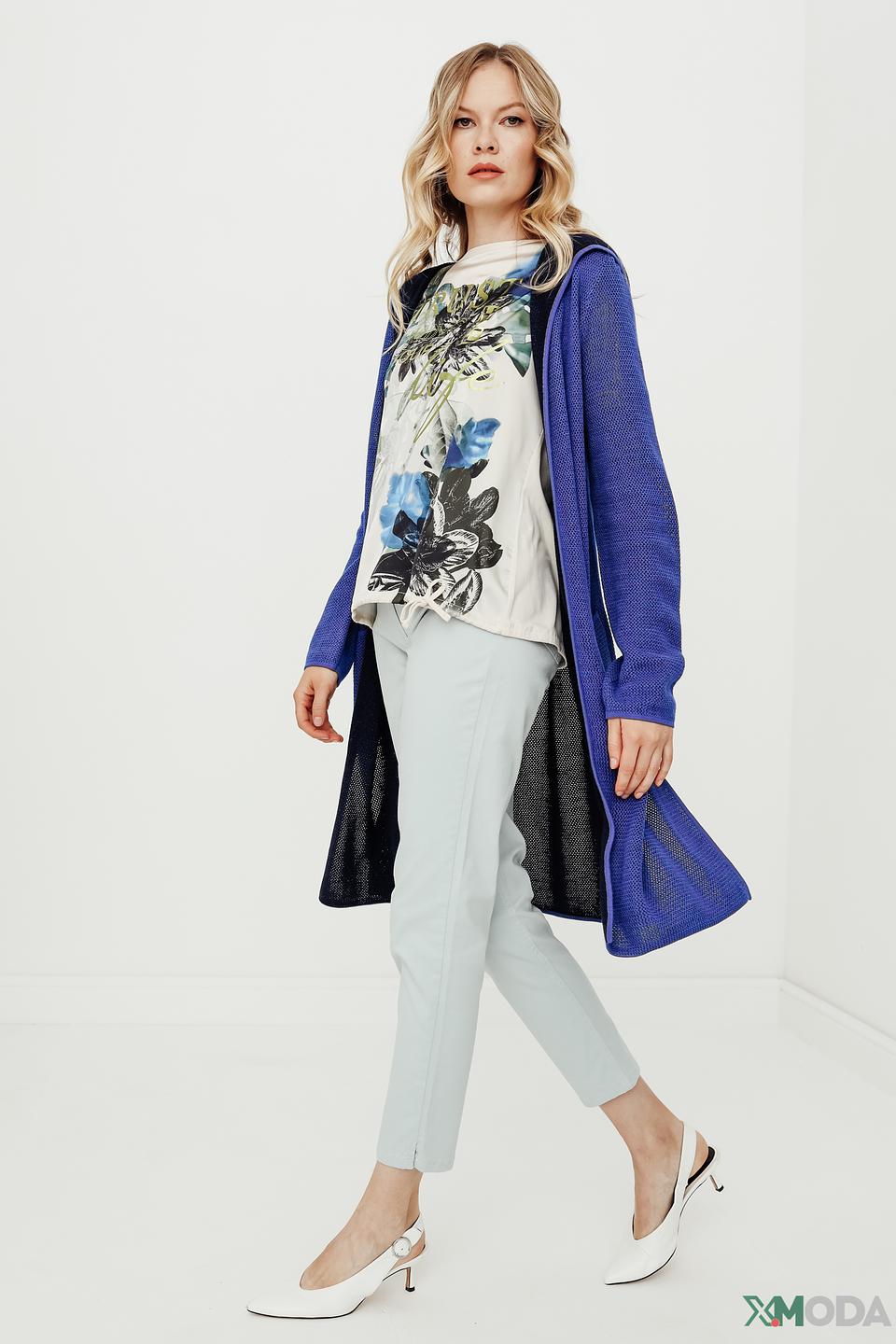 Кардиган Oui вязаный синий с капюшоном