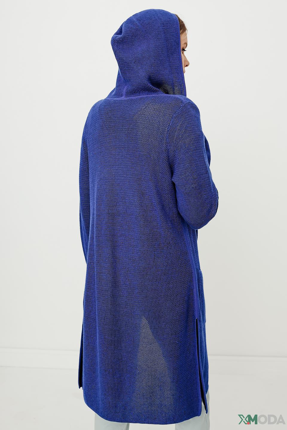 Кардиган Oui вязаный синий с капюшоном