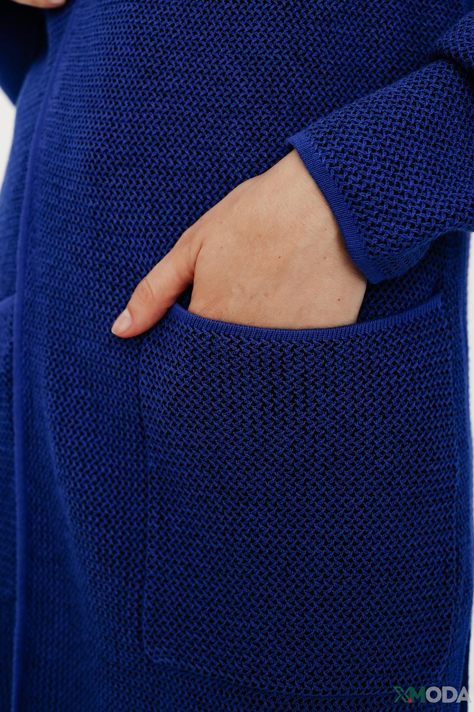 Кардиган Oui вязаный синий с капюшоном