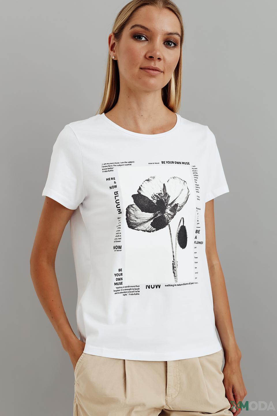 Футболка Taifun с принтом мак белый