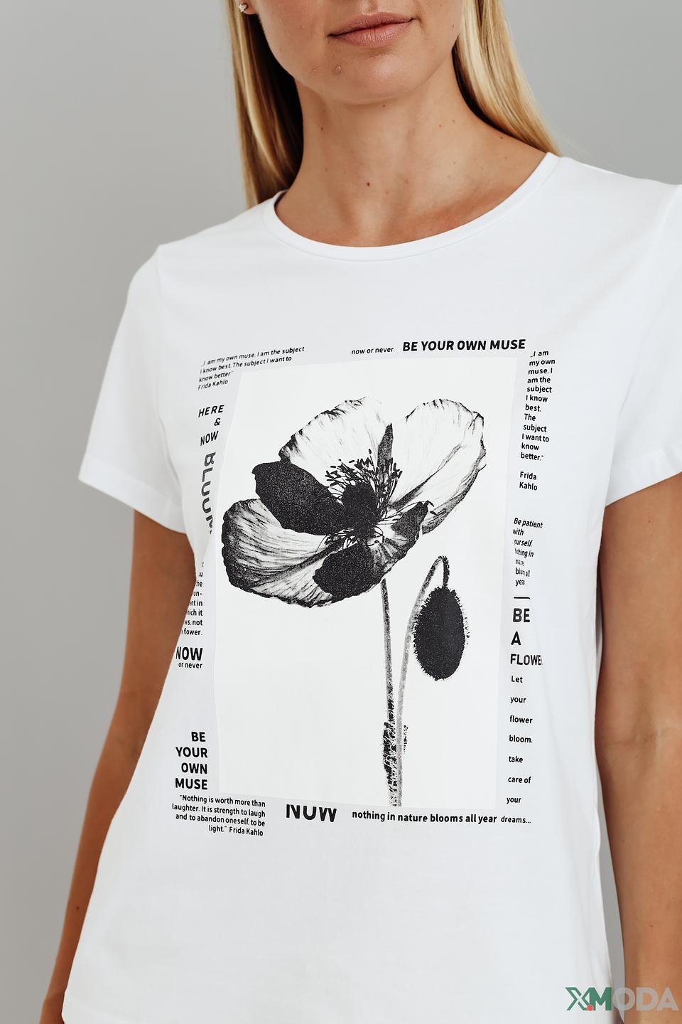 Футболка Taifun с принтом мак белый