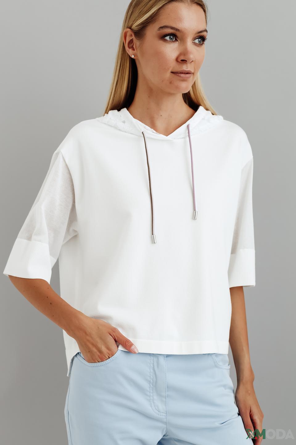 Пуловер Marc Cain с капюшоном белый