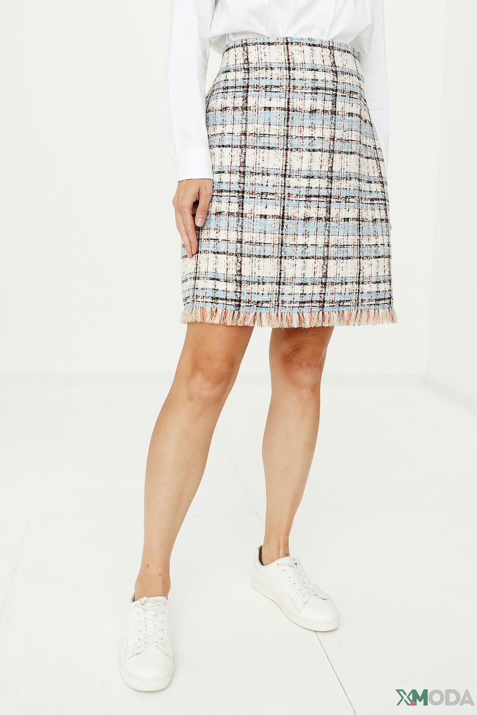 Юбка Marc Cain клетчатая с бахромой