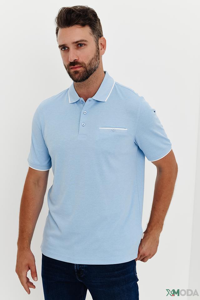 Поло Bugatti голубое с белым