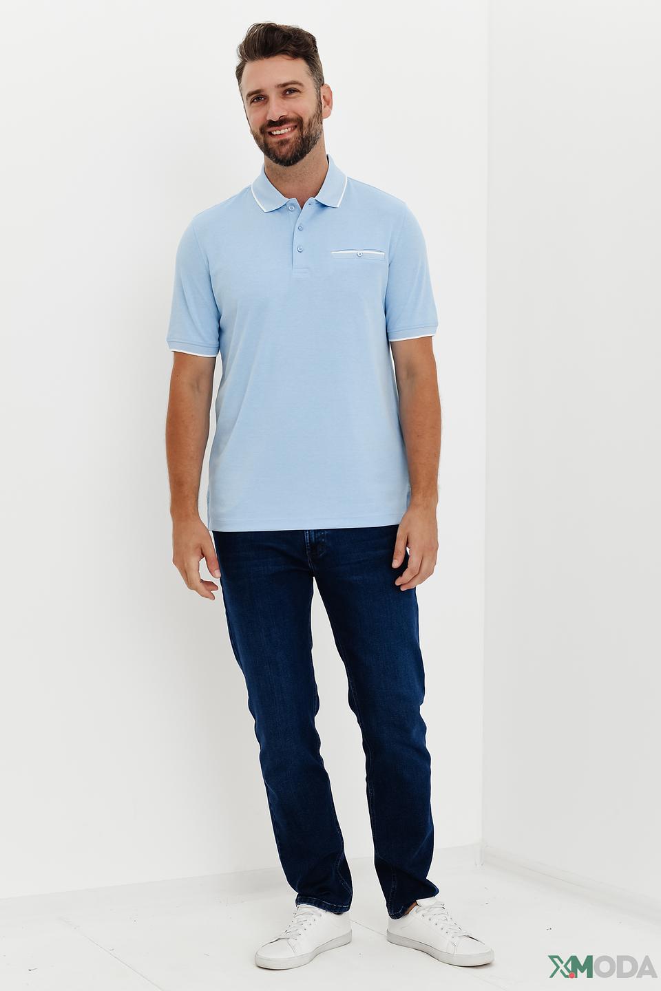 Поло Bugatti голубое с белым