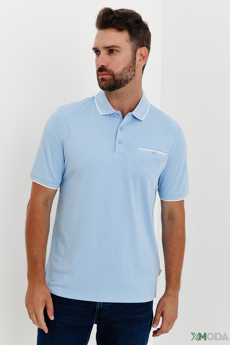 Поло Bugatti голубое с белым