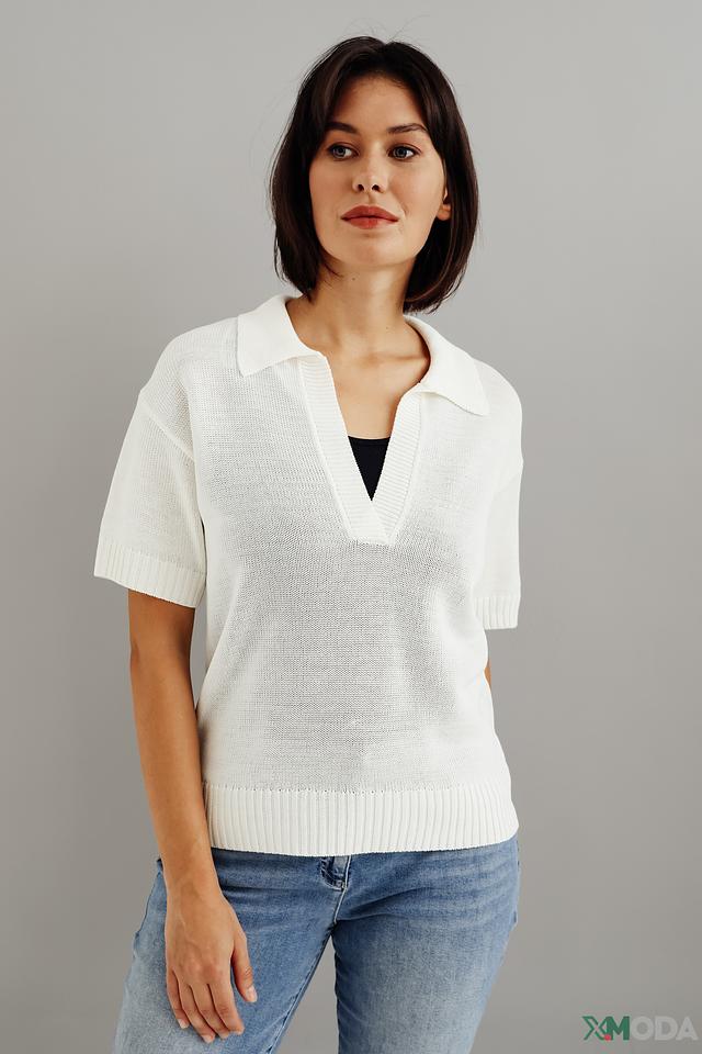 Пуловер Bianca с воротником-поло белый