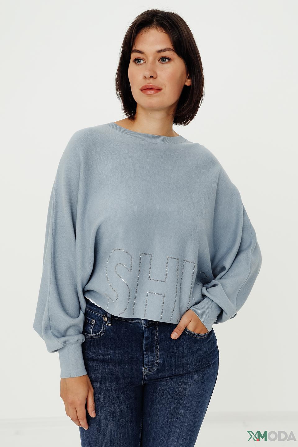 Пуловер Monari с вышивкой SHI голубой