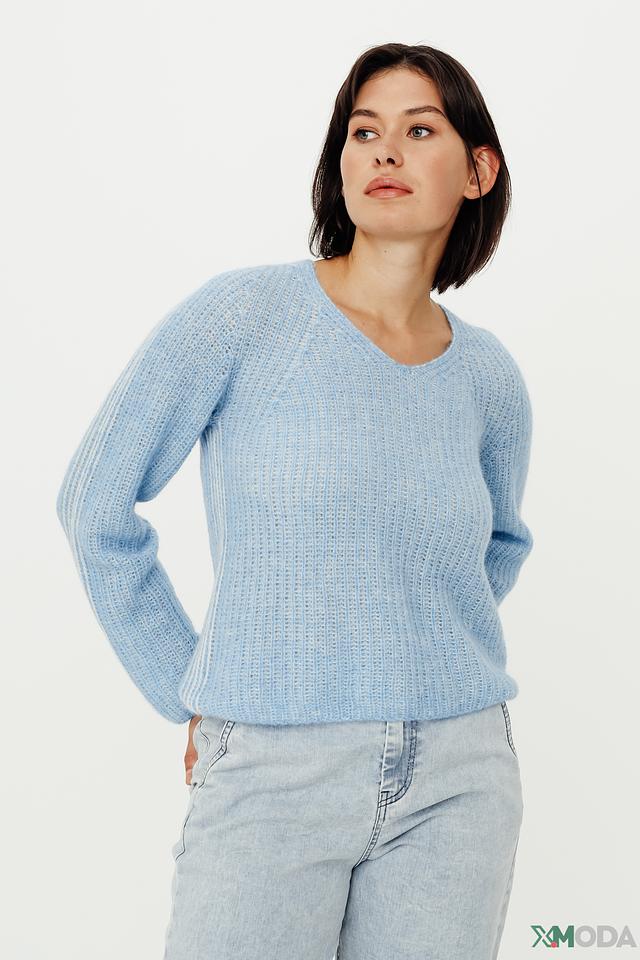 Пуловер Marc Cain голубой V-образный